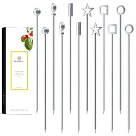 Homestia 12PCS Cocktail Picks Stick, Stainless Steel Reusable Metal Cocktail Skewers Olive Stuffers Martini Pick Set Fruit Toothpick Garnish Skewers Appetizer Drink Stick for Bar Party, Sandwiches