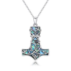 Thor Hammer Necklace Sterling Silver Mjolnir Pendant Celtic Tree of Life Necklaces Irish Knot Abalone Shell Jewelry Gifts for Women