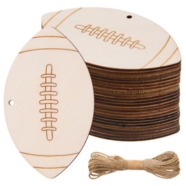 AWIZOM 48 Pcs Wooden Football Cutouts Unfinished Wood Football Shaped Ornaments Blank Wood Tags Sports Wooden Hanging Decoration with Twine for DIY Craft Painting Sport Themed Party Decor,3.94x2.36