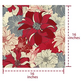 StitChic Cross Stitch Stamped Kits, Preprinted Embroidery DIY Starter Kit Beginner Easy for Adults and Kids, 14 Count Printed Cotton Aida Canvas Modern 16 by 16 Inches Big Red Gray White Flowers