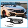 CABOHON Front Bumper Upper Grille For 2016-2018 Honda Civic Glossy