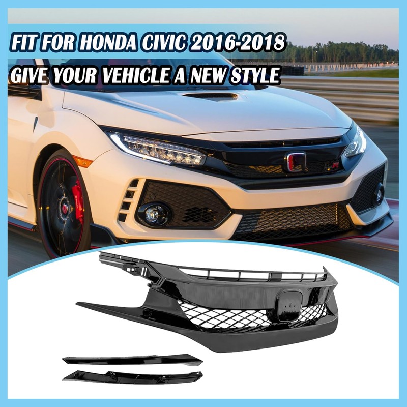 CABOHON Front Bumper Upper Grille For 2016-2018 Honda Civic Glossy
