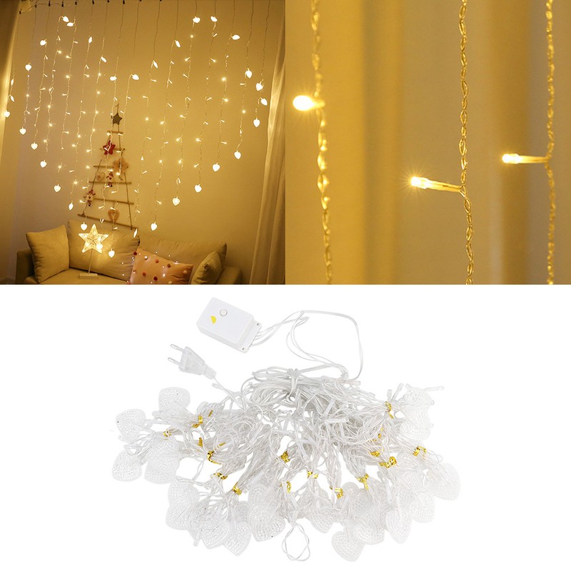 Waterproof Loving Heart Shape LED Light String Window Curtain Lamp