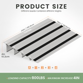 Nuvium 4"H x 34"L Door Threshold Ramp with Fixable Screws, Stable Portable Aluminum Ramp for Wheelchairs, Walkers, Scooters, and Power Chairs
