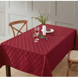HLC.ME Modena Fabric Tablecloth, Jacquard Fabric Table Cloth for Rectangle Table, Advanced Water Resistance, Fade, and Wrinkle Resistant Table Cloth, Geometric Lattice Pattern - Burgundy Red, 60x104