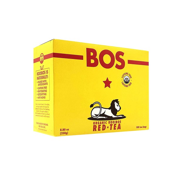 BOS Rooibos Tea Bags USDA Organic – Naturally Caffeine-Free South African Red Bush Herbal Tea (100 Count)