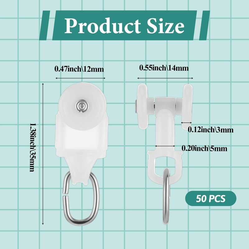 50 Pcs Curtain Track Glider Rollers Hooks Ceiling Sliding Curtain