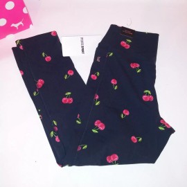 Victoria's Secret Victoria Secret PINK Leggings Pants Large 7/8 High Waist Black Red Cherries New