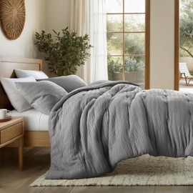 LINENS & HUTCH Waffle Textured Down-Alternative Comforter Set - King/Cal-King Fog
