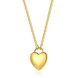 Puffed Heart Pendant Necklace in 18k Gold Vermeil | Heart Charm Necklace Adjust 16 to 18 Inch Gift for Her