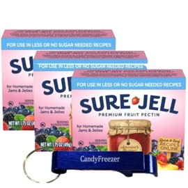 Sure-Jell Low Sugar Pectin for Canning – Pack of 3 (1.75 oz Boxes) – Fruit Pectin for Low or No Sugar Jam, Jelly & Preserves – Includes Candy Freezer Bottle Opener Keychain (Low Sugar) - Keychain