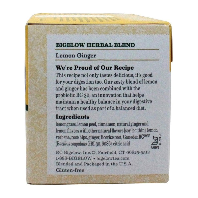Bigelow Tea Lemon Ginger Plus Probiotics Herbal Tea Bags, 18