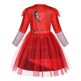 Jurebecia Descendants Red Costume Rise of Red Fancy Dress Mesh Hem Long Sleeves Dressing Up for Girls Chrismas World Book Day Red 5-6 Years