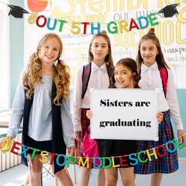 Gifloon Peace Out 5th Grade Next Stop Middle School Banner, Congratulations Banner for Fifth Grade Graduation Party Decorations 2025, Colorful