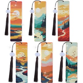 Sunset Scenery Diamond Art Bookmarks - 6 Pcs Diamond Painting Bookmark Kits with Tassels, DIY Rhinestone Painting Gem Art Crafts Kit for Adults Women