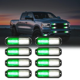 WINECO Green/White 8pcs Ultra Slim LED Emergency Strobe Police Lights, Surface Mount Grill Grille Hazard Safty Warning Flashing Light for Volunteer Trucks Vehicles