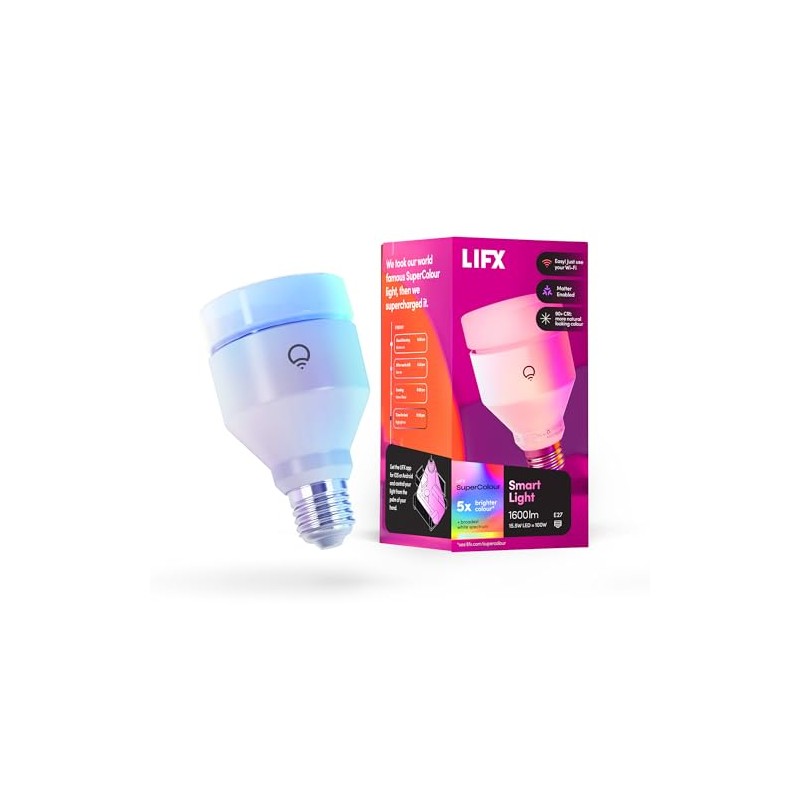 LIFX SuperColour 1600lm Smart Light, E27 Edison Screw. Matter Enabled