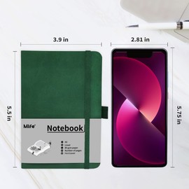 Mlife A6 Small Journal Notebook, 192 Pages, A6 Notebooks, Mini Hardcover with Elastic Closure Band and Folding Pocket (Green)