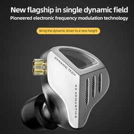 keephifi KZ ZVX 10mm Dual Cavity Dynamic Driver Metal Housing Wired Earbuds with Detachable 2 Pin Silver Plated Cable for Audiophile Musicians (Silver, with