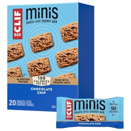 CLIF BAR Minis - Chocolate Chip - Made with Organic Oats - 4g Protein - Non-GMO - Plant Based - Snack-Size Energy Bars - 0.99 oz. (20 Pack)