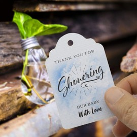 Summer-Ray 50pcs Water Color Thank You for Showering Our Baby with Love Baby Shower Favor Tags (Blue)