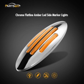 Partsam - 10 luces laterales ovaladas de 18 LED de color ámbar de línea plana de 6-3/5 pulgadas, repuesto para el panel del guardabarros delantero de camión Peterbilt Kenworth Freightliner, 12 V
