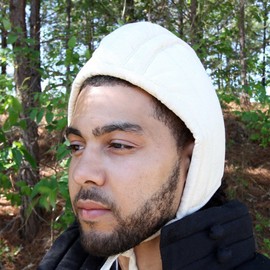 Medieval Renaissance Cotton Padded Coif Arming White Cap Rustic Vintage Home Decor Gifts, White, Width 9 Inches