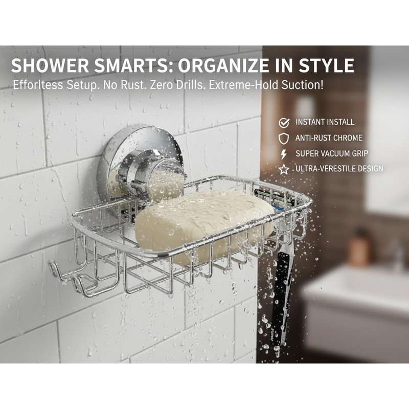 Soap Dish for Shower Suction Cup Powerful Vacuum System Rustproof