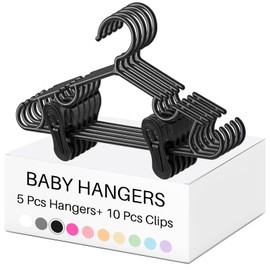 Hsei 5/10/40 Pack Baby Hangers with 10/20/80 Clips, Plastic Kids Pants Hangers for Nursery Closet Top and Bottom Clothes Hanger Set for Newborn Infant Toddler(30 Packs Total,Fresh Color,10.6 Inch)