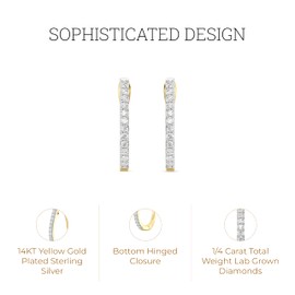 Gilded Lab-Grown Diamond Prong Series Hoop Earrings, 1/4 Cttw | SI1 F Color, 14K Gold-Plated | Elegant & Ethical Jewelry for Women, Gift Box Included | For Anniversaries, Gifting and Special Occasions