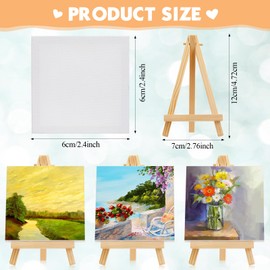 Mini Canvases with Easel Sets for Painting Small Art Stretched Canvases Panels Pack with Wood Display Easel for Kids Birthday Parties Back to School Valentine's Day Gift(32 Pack,2.4 x 2.4 Inch)