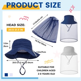 Yearntown 2 Pack Kids Mosquito Head Net Hat, Mosquito Net for Hats Boys Girls Bug Cap Protection for Beekeeping Garden (Navy，Grey)