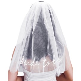 Fibye Bride To Be Embroidered Veil - Bride Veil for Bachelorette Party, Bach Party Favors Accessory, Bride To Be Headband, White Head Peace for Bridal Shower Engagement Party, Wedding and Gift