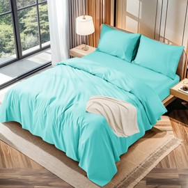LBRO2M 100% Cotton 1200 Thread Count King Size Sheets Set,16 inches Deep Pocket,Bed Sheet 4 Piece Sets(Lake Green, King)