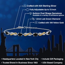 Infinity Bracelet For Women | 925 Silver & 10K Yellow Gold | Gemstone Birthstone and Accent Lab Grown Diamond | Oval 6X4MM | Round 1.2MM | Elegant Two-Tone Fine Jewelry | Adjustable Up to 9 Inch
