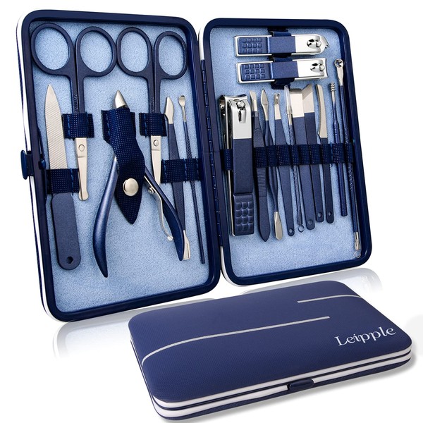 Manicure Set Professional Pedicure Kit Nail Clippers Kit - 18 pcs Nail Care Tools - Grooming Kit with Luxurious Upgraded Travel Case (Dark Blue)