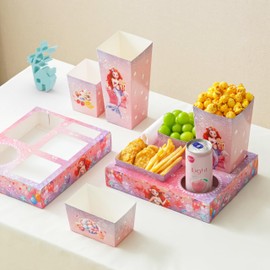 Baffect Movie Night Snack Trays 120 PCS, Include 20 Mermaid Party Snack Trays, 20 Popcorn Boxes, 20 Salad Bowls, 20 Nacho Bowls, 20 Invitations & 20 Party Favors (Pink)