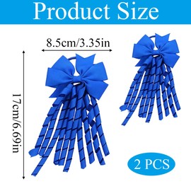 Royal Blue School Hair Bow Spiral Ties, 2 Pcs Satin Curly Ribbon Streamers Elastic Hair Bobbles for Girls Toddlers Kids Uniform Accessories (Blue)
