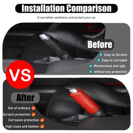 for Corvette C6 Center Consoles Handbrake Cover ABS Parking Brake Lever Decorative Protector Brake Handle Cover Compatible with Corvette C6 2005-2013 Interior Accessorie (Red Carbon Fiber Pattern)