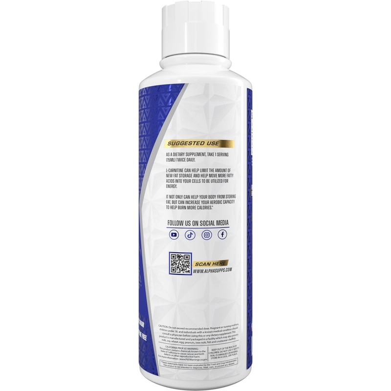Alpha Supps L Carnitine Liquid 3000 | Stimulant-Free L-Carnitine Supplement
