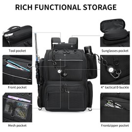 Rabjen Fishing Tackle Backpack with Rod Holders, Bottle Holder, 40L Storage Bag (Trays Not included) Store Fishing Gear