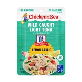 Chicken of the Sea Wild Caught Light Tuna, 2.5 Ounce Packets (Box of 12), Lightly Seasoned Lemon Garlic