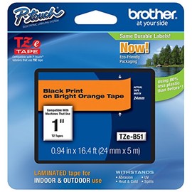 Genuine Brother 1" (24mm) Black on Bright Orange TZe P-Touch Tape for Brother PT-2430PC, PT2430PC Label Maker