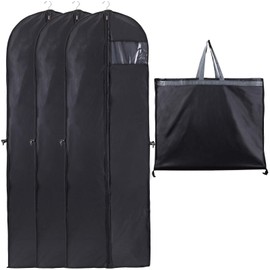 Niviy Garment Bag Long 180 cm Suit Bag, PEVA Breathable Waterproof with Viewing Window, Foldable, Easy to Carry, for Suits, Dresses, Jackets, Shirts, Evening Dresses, Suit Bag, Full Black, Pack of 3