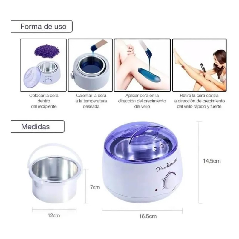 Kit Cera Española 400grs + Calentador De De Cera, Depilación