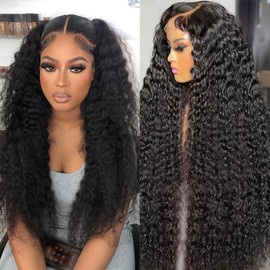 BVLBVL 20 Inch 13x6 Deep Wave Lace Front Wigs Human Hair 200 Density HD Lace Frontal Curly Wig Pre Plucked Wet and Wavy 12A Curly Human Hair Wig