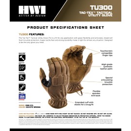HWI Gear TU300 Tac-Tex Touchscreen Tactical Utility Glove Work, Coyote Brown Large