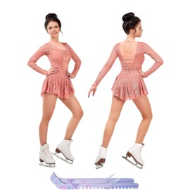 SG.MODA Figure Skating Dress/Bundle with Skate Guards/Italian Fabric, Made in Europe Style: A12 / Pink/Size: Small