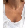 Picuzzy Lariat Gold Layered Necklace, Dainty 14K Gold Plated Long