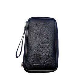Premium Leather Travel Passport Wallet, Multi-Card Document Organizer with Canadian Maple Leaf Design, Black